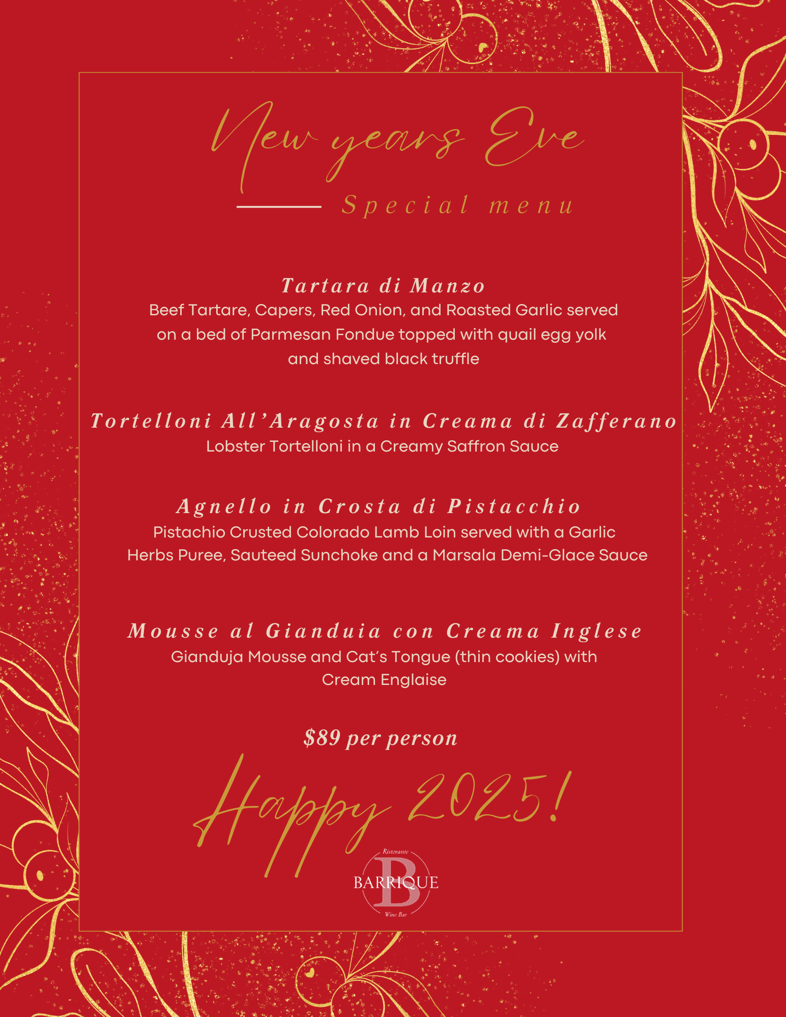 NYE Special Menu