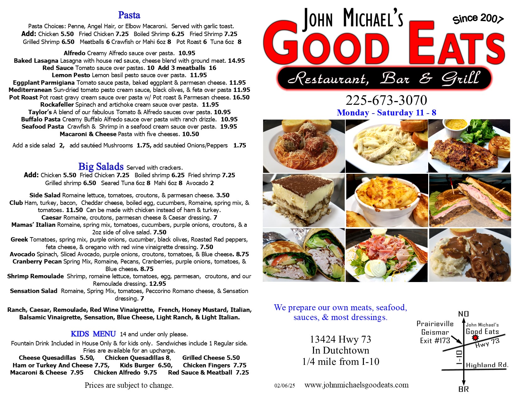 Printable Menu Page 1
