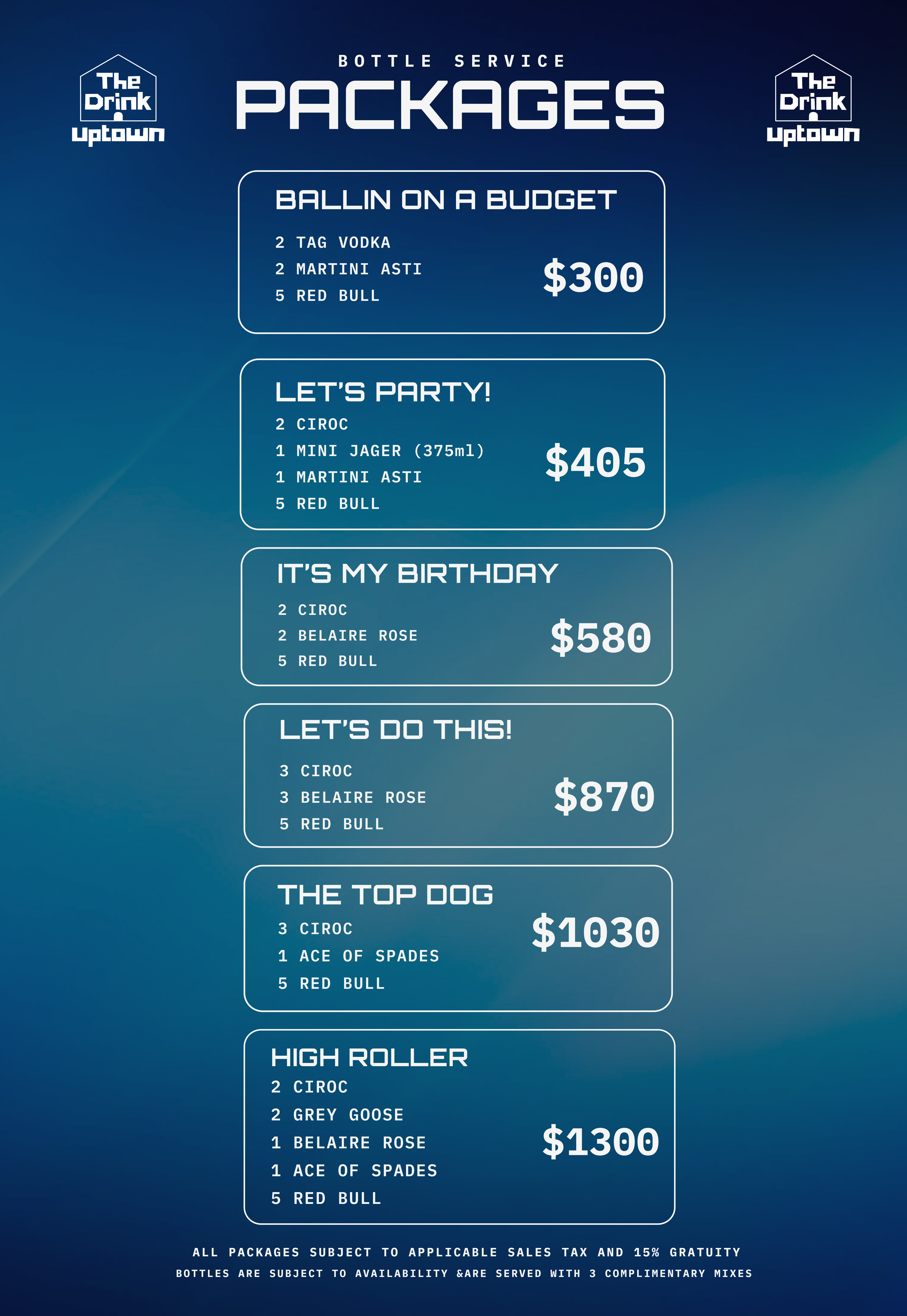 THE DRINK BOTTLE SERVICE PACKAGES